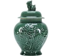 EPASHA Ginger jar,Embossed Ceramic Ginger Jars With Lid For Home Decor, Porcelain Storage Jar Covered Jar, Countertop General Jar-green-12.6 * 20cm