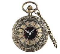 EPASHA Pocket Watch,Pocket Watch Black Numerals Quartz Pocket Watch Men Women Black Hollow Case Vintage Pendant Necklace Best Gifts for Men Women (Color : Gold 80cm Chain) (Color : Bronze 80cm Chain)