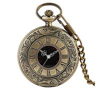 EPASHA Pocket Watch,Pocket Watch Black Numerals Quartz Pocket Watch Men Women Black Hollow Case Vintage Pendant Necklace Best Gifts for Men Women (Color : Gold 80cm Chain) (Color : Bronze 30cn Chain)