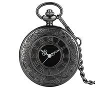 EPASHA Pocket Watch,Pocket Watch Black Numerals Quartz Pocket Watch Men Women Black Hollow Case Vintage Pendant Necklace Best Gifts for Men Women (Color : Gold 80cm Chain) (Color : Black 30cn Chain)