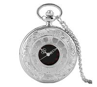 EPASHA Pocket Watch,Pocket Watch Black Numerals Quartz Pocket Watch Men Women Black Hollow Case Vintage Pendant Necklace Best Gifts for Men Women (Color : Gold 80cm Chain) (Color : Silver 80cm Chain)