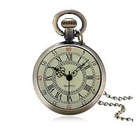EPASHA Pocket Watch,Pocket Watch Bronze Roman Pocket Watch Antique Numerals Chain Necklace Pendant Quartz (Color : As Shown)