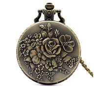 EPASHA Pocket Watch,Pocket Watch Elegant Retro Bronze Bloom Flowers Women Quartz Pocket Watches Pendant for Ladies Vintage Necklace Chain Clock Best Gifts (Color : Metallic)
