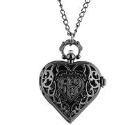EPASHA Pocket Watch,Pocket Watch Romantic Heart Shape Quartz Pocket Watch Necklace Pendant Chain Ladies Watch Souvenir Gifts for Girls Women (Color : Black) (Color : Black)