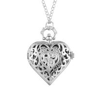 EPASHA Pocket Watch,Pocket Watch Romantic Heart Shape Quartz Pocket Watch Necklace Pendant Chain Ladies Watch Souvenir Gifts for Girls Women (Color : Black) (Color : Silver)