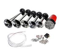ePathChina 5pcs 12V 125dB Dixie Musical Sound Air Horn Kit 5 Powerful Super Loud Trumpet with Compressor for Any 12V Vehicle Car Truck Boats（Silver）