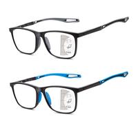 Epavouos 2 Pack Progressive Multifocal Reading Glasses for Men and Women, Sporty Design, Flexible Anti-Blue Light Readers (Black & Blue, 2, x)