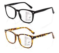 Epavouos 2-Pack Progressive Multifocal Reading Glasses with Blue Light Filter Clear Vision at Near and Intermediate Distances Comfortable and Durable (Black & Tortoise, 2, x)