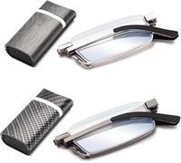 Epavouos 2 Pairs Foldable Metal Reading Glasses - Portable Mini Reading Glasses with Hard Shell Case, Anti-Blue Light for Men and Women (Dark Gray + Light Gray, 1.5, x)
