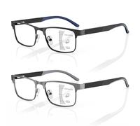 Epavouos 2 Pairs Progressive Multifocal Reading Glasses for Men Metal Anti-Blue Light Lenses with Spring Hinges (Black & Grey, 2, x)