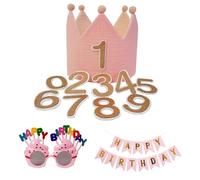 EPCDBBRT 1 Piece Kids Birthday Crown, 1 Piece Happy Birthday Glasses, 1 Piece Happy Birthday Pull Flag, Kids Crown With Numbers, Adjustable Crown, Birthday Decoration Crown For Boys And Girls