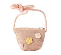 EPCDBBRT 1 Piece Mini Woven Straw Bag, Girl's Shoulder/Crossbody Bag, Pink, 12*14cm, 100cm Rope, Suitable for Daily Use, Travel, Beach, Kids