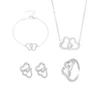 EPCDBBRT 1 Piece of Ring, 1 Piece of Necklace, 1 Piece of Bracelet, 1 Pair of Earrings, Women's Jewelry Set, Jewelry Set, 1 Set of Double Heart Jewelry, Clothing Accessories Decoration