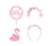 EPCDBBRT 1 Set Flamingo Theme Cake Decorations, 4 Pieces, Pink, Birthday Cake Topper