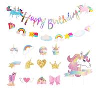EPCDBBRT 1 Set Of Pull Flags, 13 Pieces Of Cake Inserts, Birthday Party Pony Decoration, Dessert Cake Decoration, Party Banner Insert Decoration