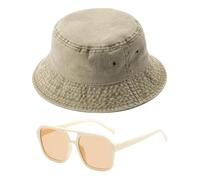 EPCDBBRT 1 Sun Hat, 1 Pair Of Glasses, Men'S Cotton Bucket Hat, Summer Sun Hat, Outdoor Hiking Hat, Women'S Hat