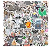 EPCDBBRT 100 Pieces Little Raccoon Stickers, Multicolor Cartoon Animal Stickers, PVC Self-Adhesive, Waterproof, Suitable for Skateboards, Luggage, Notebooks
