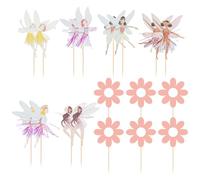 EPCDBBRT 12+6 Pieces Flower Fairy+Cake Toppers, Multicolor, Pink, 8-10cm+12cm, Girls' Birthday Party Decorations