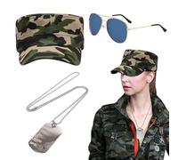 EPCDBBRT 1Pc Camouflage Flat Baseball Cap, 1Pc Sunglasses, 1Pc Dog Tag, Camo Costume Accessories, Army Fancy Dress Accessories Set, Suitable For Cosplay, Stage Performance, Theme Party