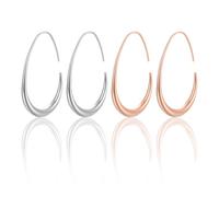 EPCDBBRT 2 Pairs of Hoop Earrings for Women, Rose Gold Earrings for Women, Silver Drop Earrings for Women, Large Oval Pendant Earrings (3 * 4Cm)
