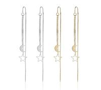 EPCDBBRT 2 Pairs of Star and Moon Earrings, Fashionable Simple Earrings, Long Drop Earrings, Tassel Drop Earrings, Elegant Earrings, Women's Jewelry