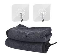 EPCDBBRT 2 Pieces Absorbent Square Towels, 2 Pieces Clear Hooks, Microfiber Towels, Car Absorbent Cleaning Towels, Bathroom Drying Cloths, Thickened Drying Towels, Kitchen Rags