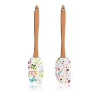 EPCDBBRT 2 Pieces Floral Silicone Spatula - Wooden & Silicone Cooking & Baking Spatula Set