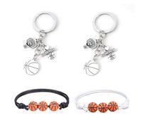 EPCDBBRT 2 Pieces of Basketball Key Rings and 2 Pieces of Basketball Bracelets, Metal Key Rings, Basketball Gifts, Fan Jewelry, Creative Bracelets, Sports Element Jewelry
