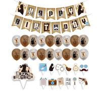 EPCDBBRT 2 Pieces Of Detective Paper Flags, 12 Pieces Of Small Detective Cards, 1 Piece Of Large Detective Card, 18 Pieces Of Detective Balloons, Detective Game Theme, Party Flags, Party Decoration