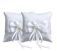 EPCDBBRT 2 Pieces White Linen Ring Pillow, Wedding Ring Pillow Holder, Wedding Decoration Gift