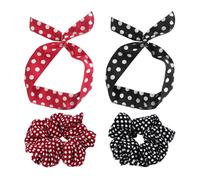 EPCDBBRT 2 Pieces Women'S Headbands & 2 Pieces Women'S Elastic Hair Ties, Retro Polka Dot Print Hair Accessories, Red & Black