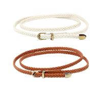 EPCDBBRT 2 Pieces Woven Belts, White & Camel, 99cm x 0.8cm, Vintage Style, Adjustable, For Women's Dresses & Daily Wear