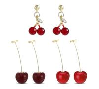 EPCDBBRT 3 Pairs Of Cherry Earrings, 3D Cherry Pendant, Temperament Earrings, Suitable For Ladies And Girls