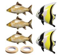 EPCDBBRT 3 Pieces Of Crucian Carp Balloons And 2 Pieces Of Sickle Fish Balloons, Equipped With 2 Pieces Of Golden Ribbons, Simulated Fish Balloons, Aluminum Film Balloons, Party Balloons