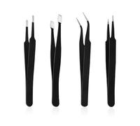 EPCDBBRT 4 Pieces Black Precision Tweezers, Craft Tweezers Set, Stainless Steel Tweezers, Modeling Tools, Suitable For Curling False Eyelashes Jewelry Making