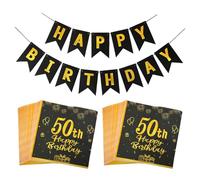 EPCDBBRT 40 Pieces Of 50Th Birthday Tissues, 1 Piece Of Birthday Flag, Birthday Decoration Napkin, Happy Birthday Napkin For Men And Women, Party Napkin Decoration
