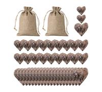 EPCDBBRT 40 Pieces Wooden Hearts, 2 Pieces Burlap Drawstring Bags, Wooden Table Decorations, Diy Craft Decorations, Party Holiday Decorations