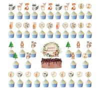 EPCDBBRT 43 Pieces Multicolored Jungle Animal Cake Decorations, Forest Animal Cake Toppers, Forest-Themed Party Decor