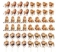 EPCDBBRT 48 Pieces Lion Dessert Insert, Lion Cake Decoration, Lion Cake Topper, Jungle Animal Cake Decoration, Suitable For Parties And Get-Togethers