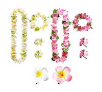 EPCDBBRT 8 Pieces Petal Grass Skirt Accessories And 2 Pieces Hair Clips, Hawaiian Lei, Hawaiian Party Decorations, Beach Party Dress Up Accessories