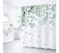 EpcrenAra Cherry Blossom Shower Curtains for Bathroom, Watercolor Floral Shower Curtain Sets Waterproof Plant Shower Curtain Bathroom Curtains Set 72x72 inch with Hooks (Mint Green, 72" W x 72" L)