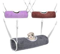 Epdpekc 3PCS Cage Hammock Ferret Hide Tunnel Warm Rat Small Animals Play Tube Swing Sleeping Hanging Bed Nest Hideaway Toy