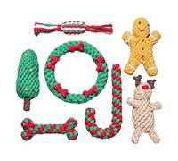 Epdpekc 7 Pieces Christmas Set Pet Cotton Rope Toys Teeth Cleaning Dog Rope Toys Christmas Chewing Training Toys
