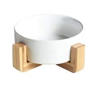 Epdpekc Ceramic Round Dog-Cat Bowl Food Water Bowl Set for Pet, with Wood Stand, Bowl with Stand C