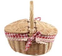 Epdpekc Country Style Wicker Picnic Basket Hamper with Lid and Handle & Liners for Picnics, Parties and BBQs