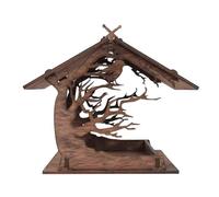 Epdpekc Wooden Bird Feeder Hanging Drinker for Garden Yard Garden Decor Roof Outside Bird Feeders-A