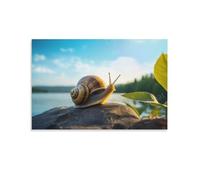 EPEDIC Modern Snail Bedroom Decor Wall Art Green Leaves Coastal Stone Animals Canvas Print Poster Framed Painting Artwork for Living Room Office