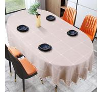 Epedic Solid Embroidery Oval Tablecloth with Tassels for Oval Table, Gray Plaid 60 x 102 Inch Lace Dust-Proof Table Cover for Kitchen Dinning, Wrinkle Free Anti-Fading Tabletop Decoration