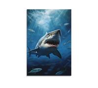 EPEDIC Vintage Shark Print Canvas Posters Rustic Nautical Blue Sea Creature Wall Decor for Living Rooms Bedroom Wall Art Poster Artwork 20" Wx30 L(50x75cm)