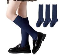 EPEIUS Girls Knee High Socks Seamless Cotton School Uniform Socks Boys Ribbed White Long Socks Navy, Ribbed Navy 3 Pack, 11-15 Jahre